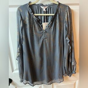 🆕 LC Lauren Conrad Gray Tunic Blouse with Gold Accents